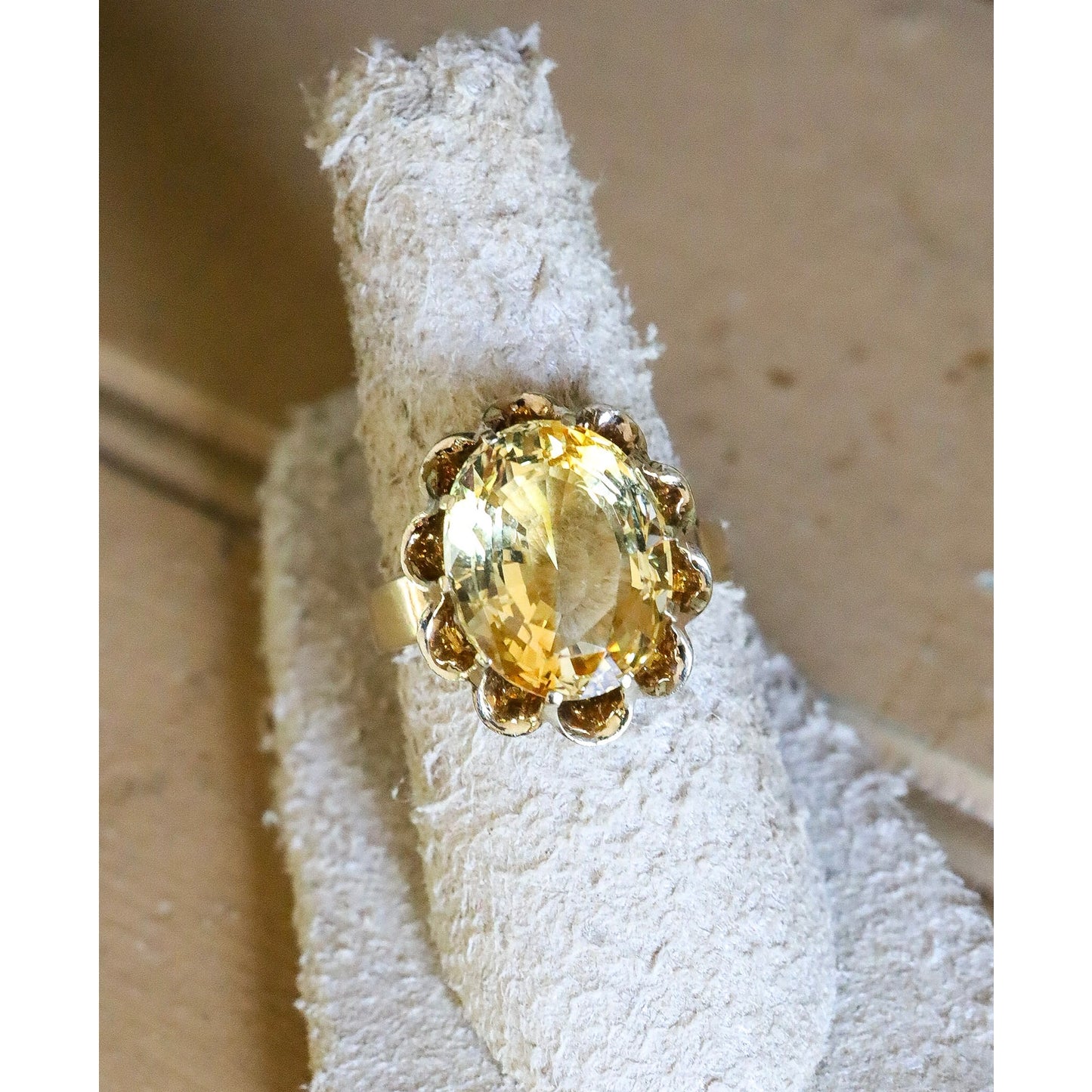 1960's 18K Yellow Gold Oval Cut Sunshine Yellow Citrine Cocktail Ring