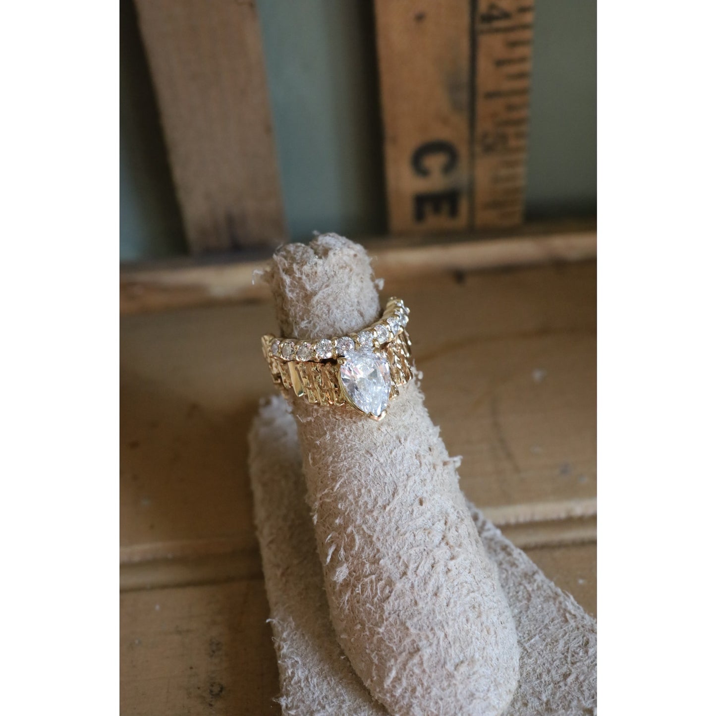 Custom Vintage 1960's 14K Yellow Gold Natural Pear Cut Diamond Ring 1.5 CTW