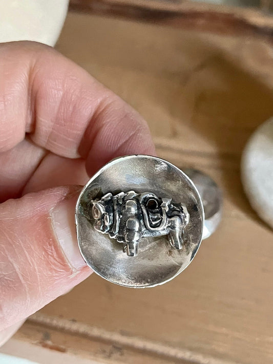 Graziella Laffi Oxen Set in Sterling Silver Ring and Earrings Mid-Century