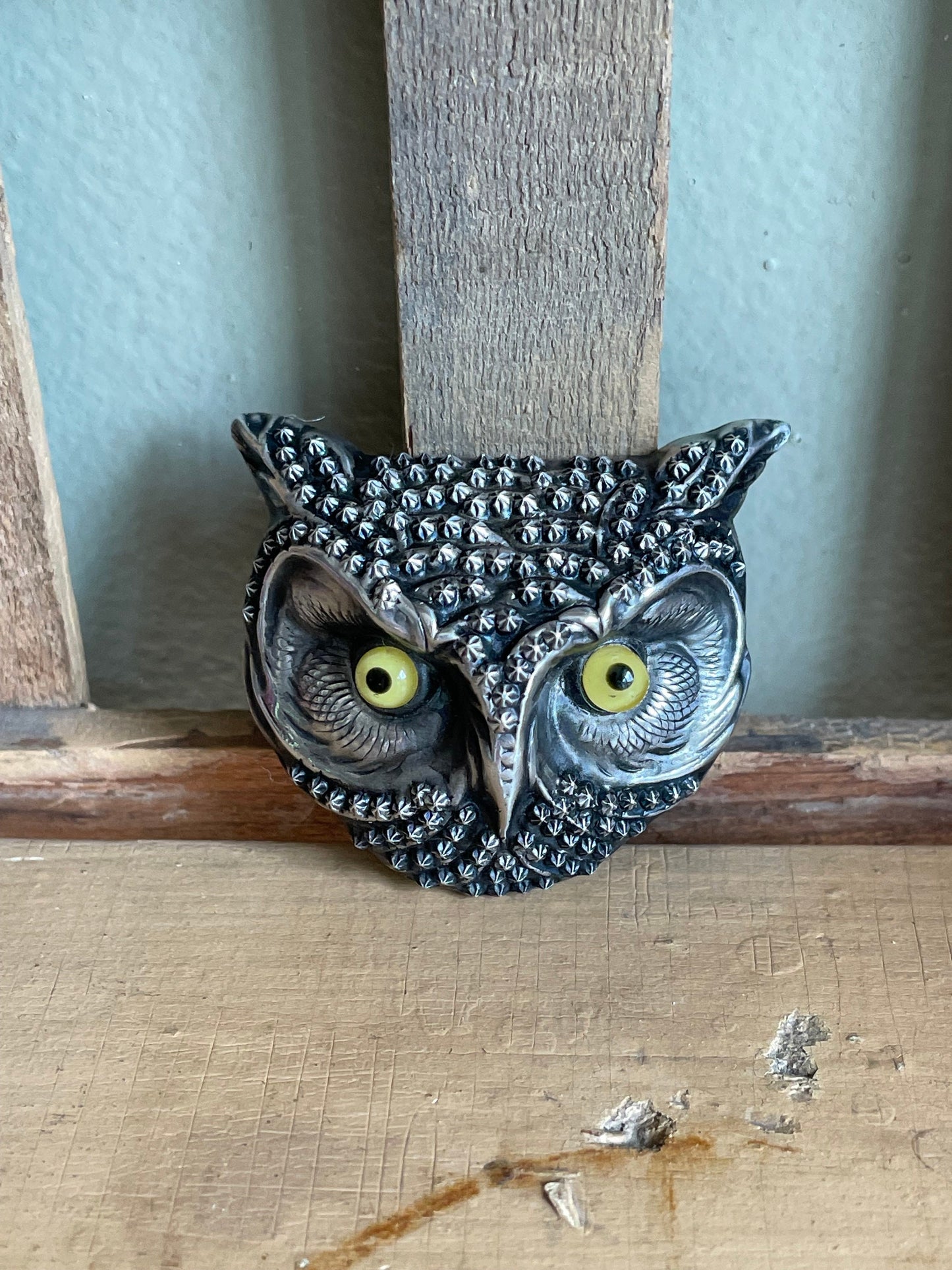 Rare Antique Sterling Silver Large Owl Brooch