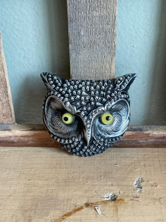 Rare Antique Sterling Silver Large Owl Brooch
