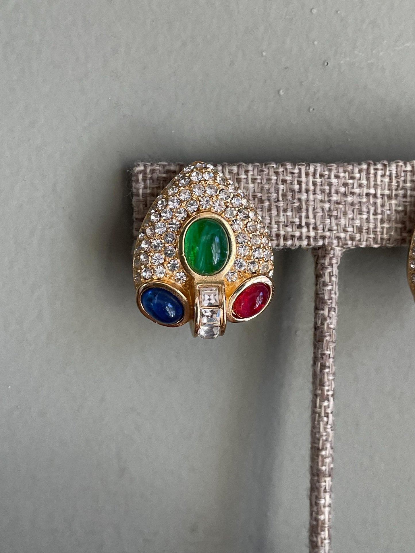 Christian Dior GROSSE 1960 Glass Ruby Sapphire Emerald Designer Clip Earrings