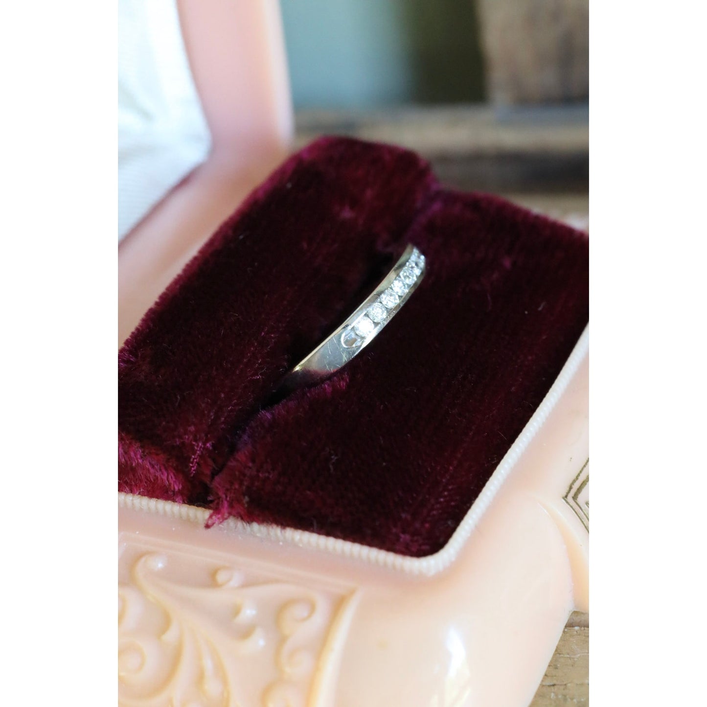 Vintage 14K White Gold Channel Set Natural Brilliant Cut Diamond Band