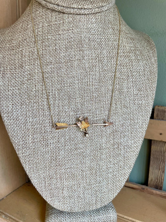 English Antique Bi Color Gold Swallow Arrow Conversion Necklace