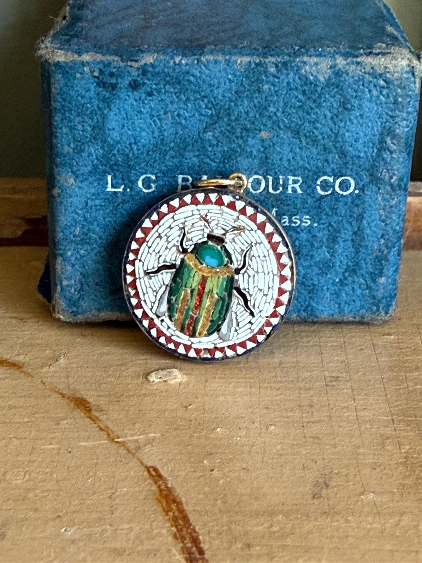 1890's Egyptian Revival Antique Victorian Foil Mosaic Scarab Pendant