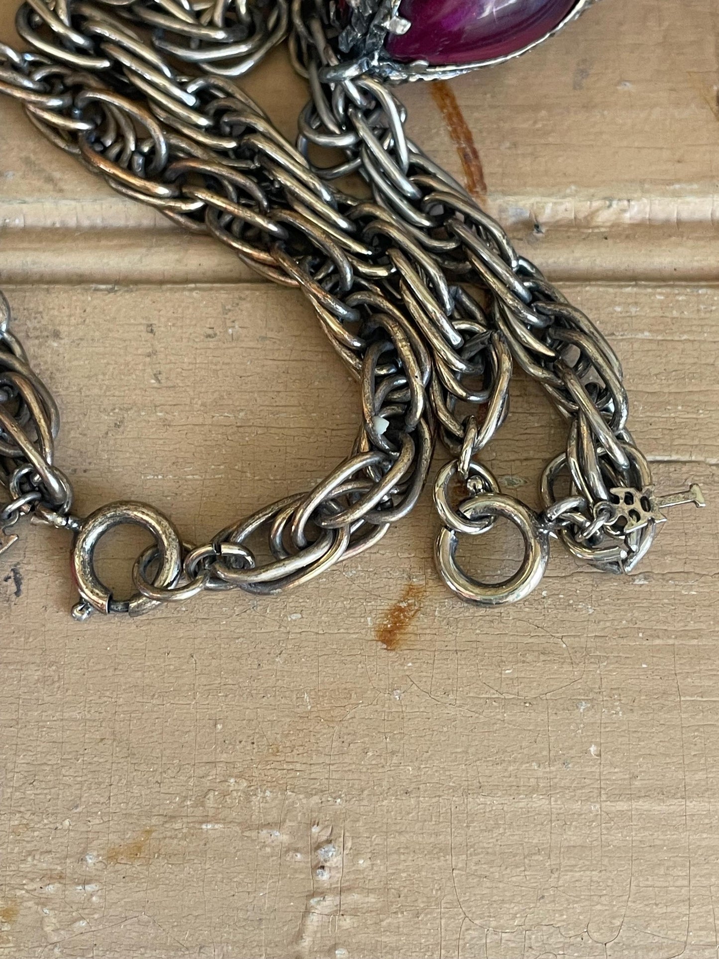 Vintage Trifari Cranberry Glass Dangle Bracelets, Renaissance Collection