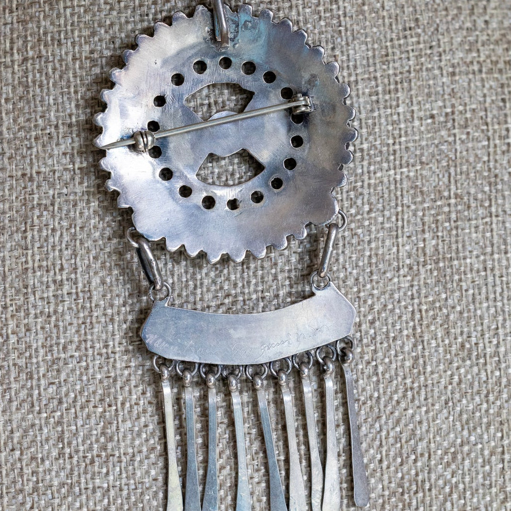 Native American Zuni New Mexico Coral Turquoise Sterling Brooch Pendant