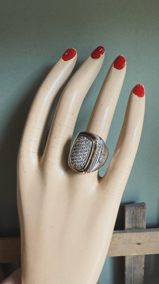 A Vintage David Yurman Albion Diamond Fine Pave Sterling 18K Ring Size 6.5