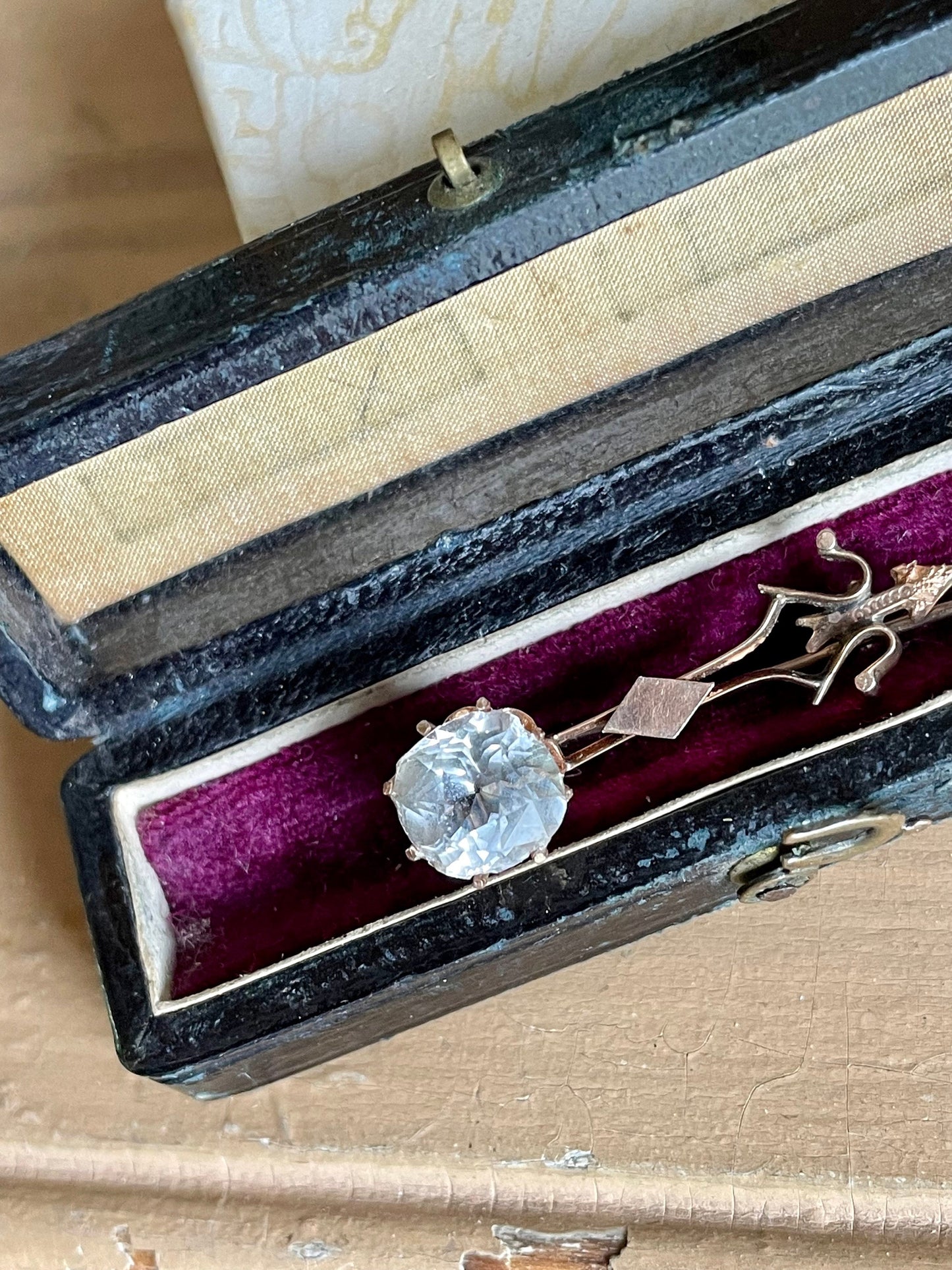 10K Yellow Gold Halleys Comet Paste Brooch with Antique Box