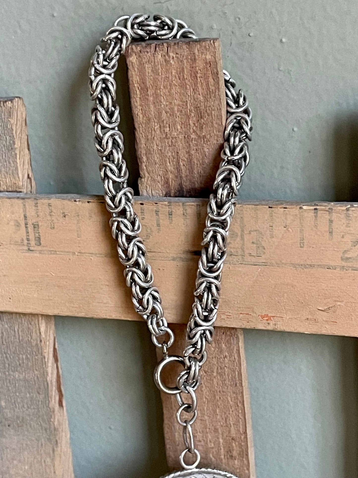 Sterling Silver Thick Byzantine Link Huge Charm Bracelet