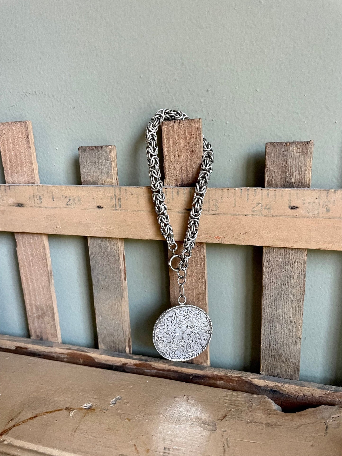 Sterling Silver Thick Byzantine Link Huge Charm Bracelet