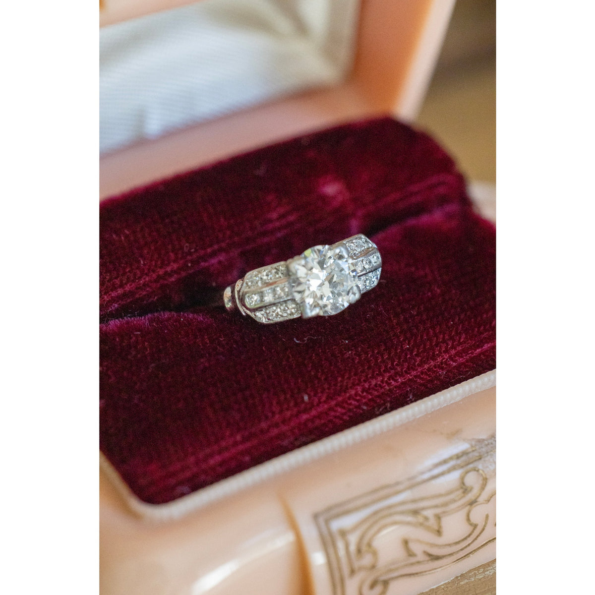 Art Deco Platinum and Iridium Old European Cut Diamond Ring