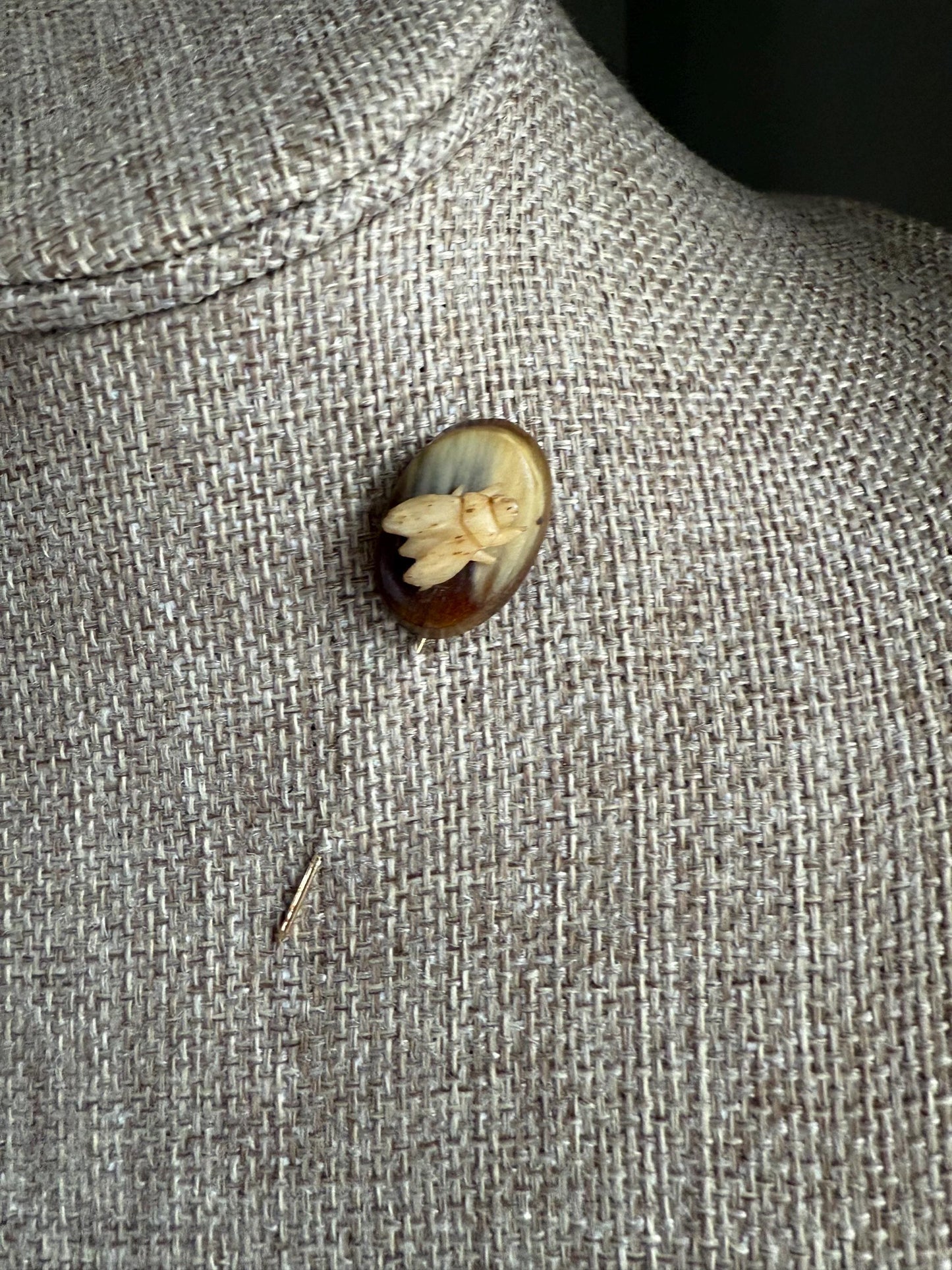 Interesting Antique Victorian Carved Antler Fly Insect Brooch Stickpin