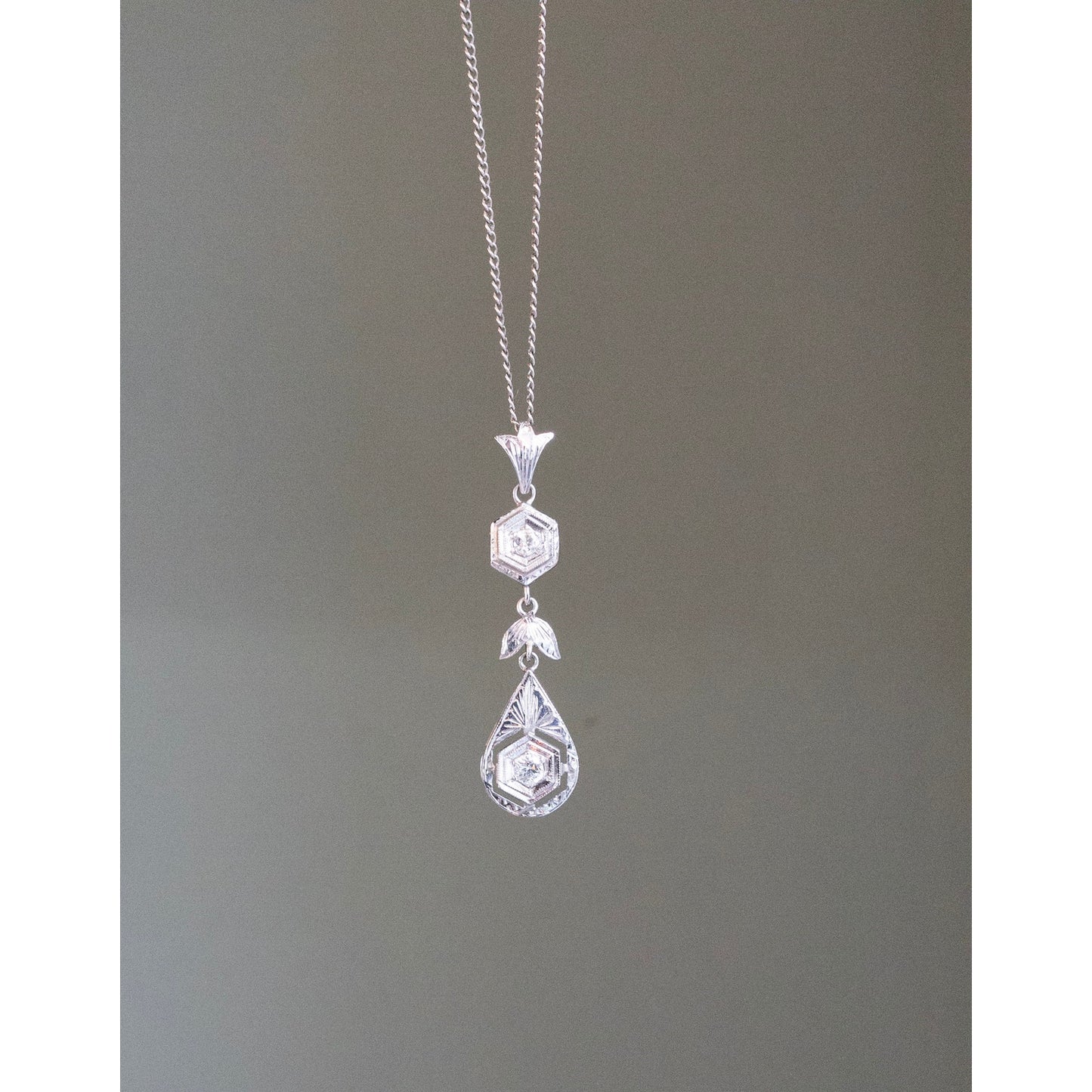 Authentic Art Deco 1940's 18K White Gold Old European Cut Diamond Pendant