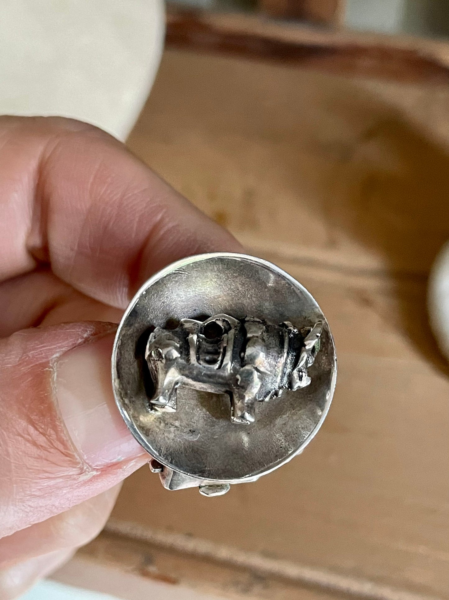Graziella Laffi Oxen Set in Sterling Silver Ring and Earrings Mid-Century