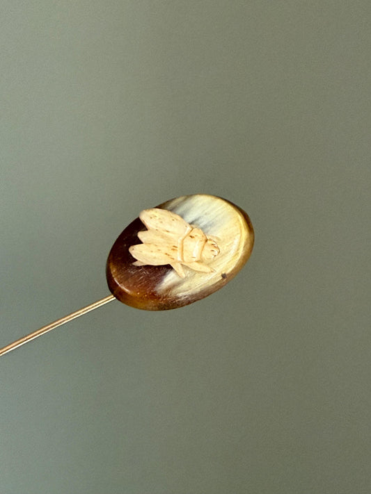 Interesting Antique Victorian Carved Antler Fly Insect Brooch Stickpin