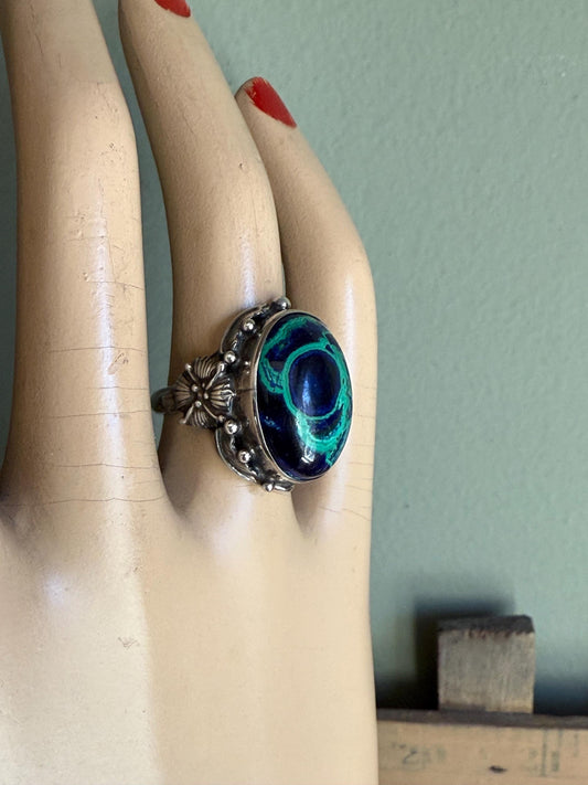 Vintage Sterling Silver Azurmalachite Arts and Crafts Style Ring