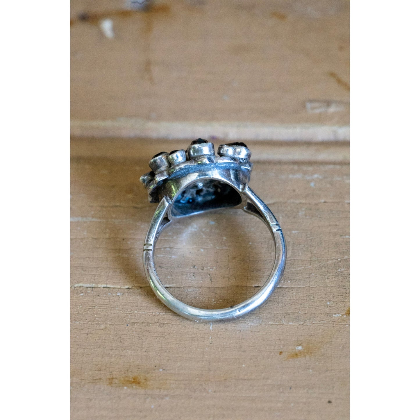 Antique Austro Hungarian Bohemian Cut Garnet Ring in Silver