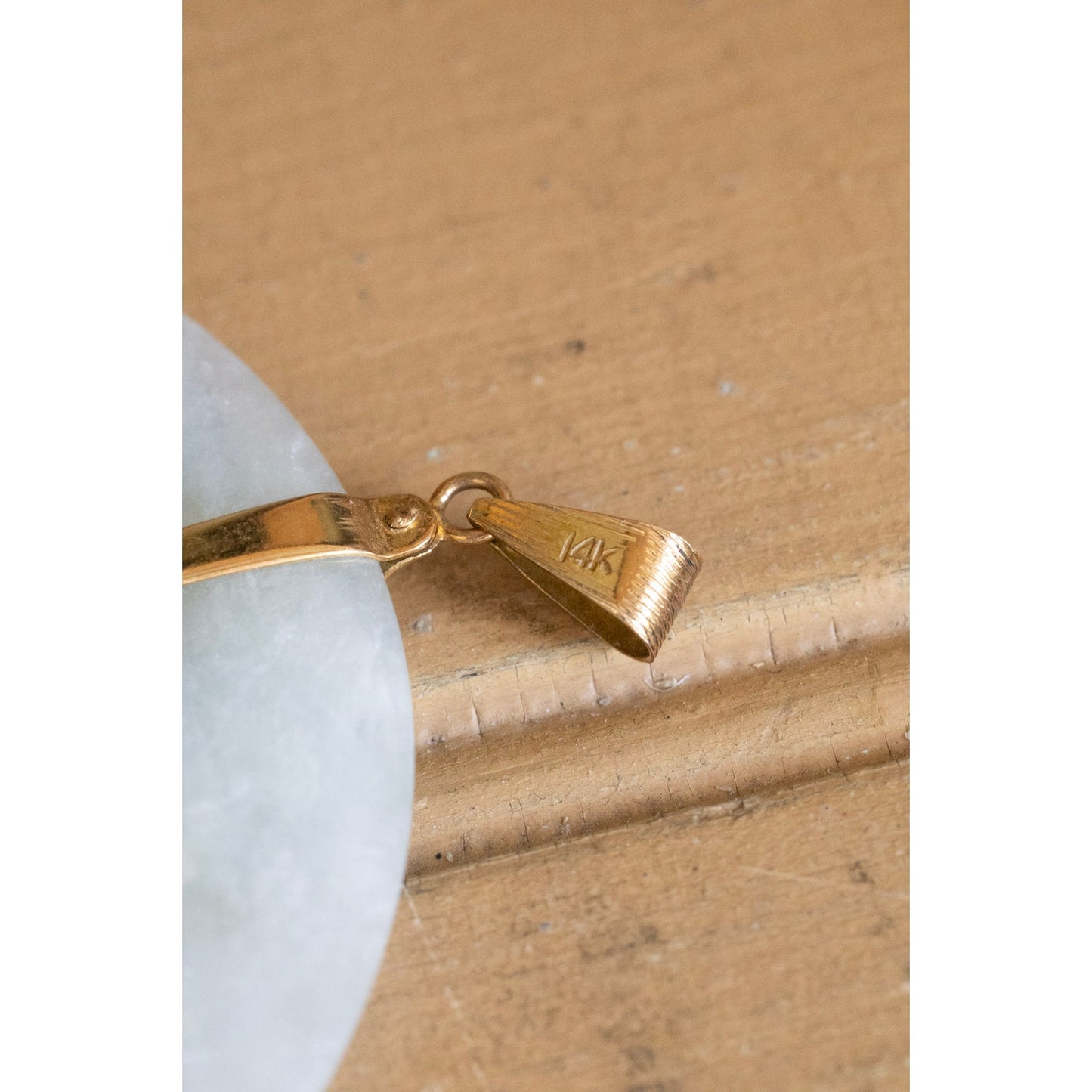 Huge 14K Yellow Gold Jade Donut Longevity Pendant