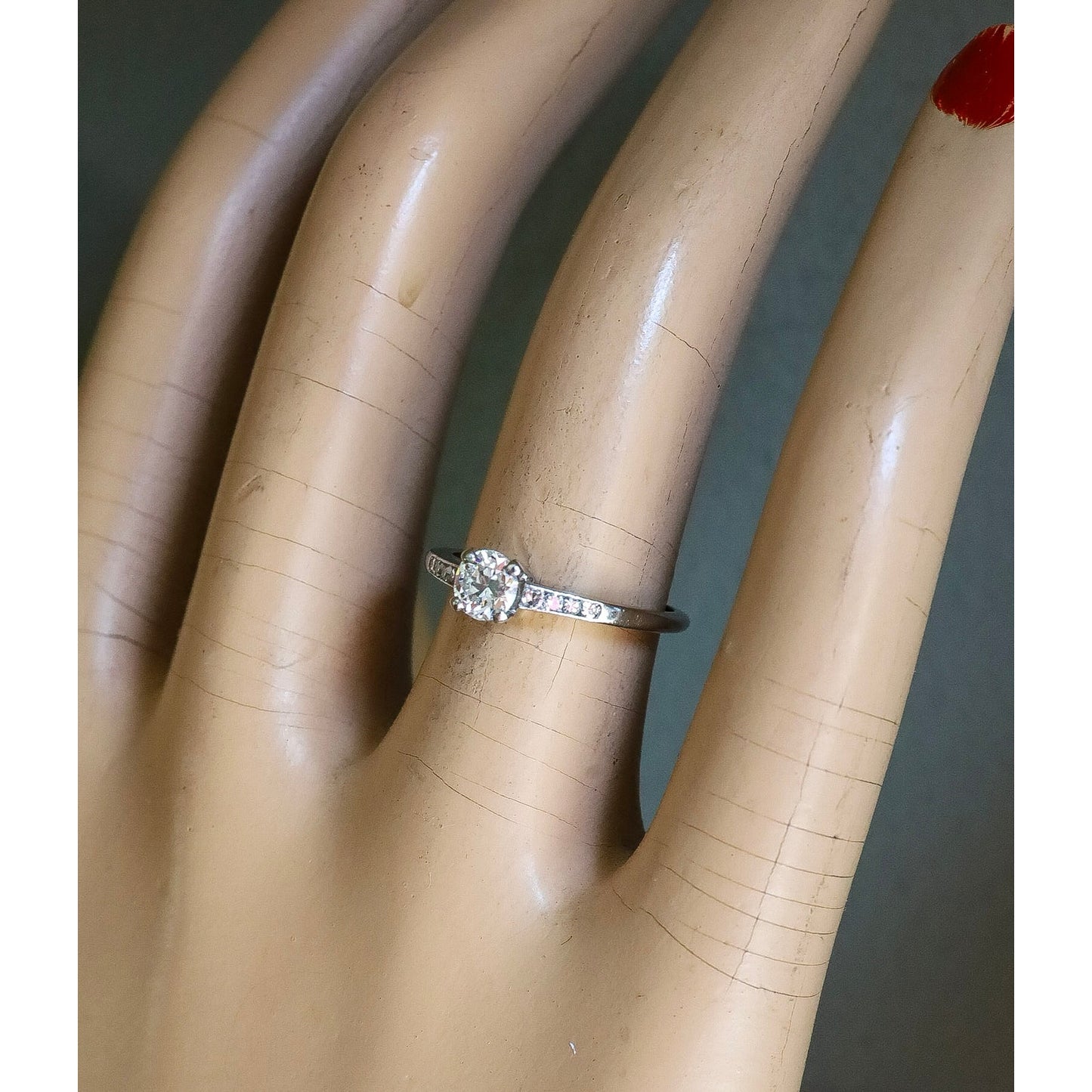 Art Deco 1940 Iridium Platinum .35 Ct Old European Cut Diamond Ring