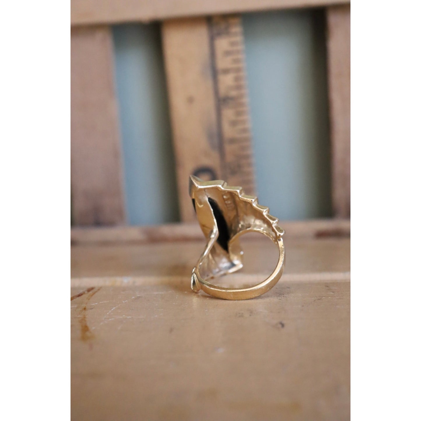 Vintage 14K Yellow Gold 1960-1970 Marquis Onyx Ring