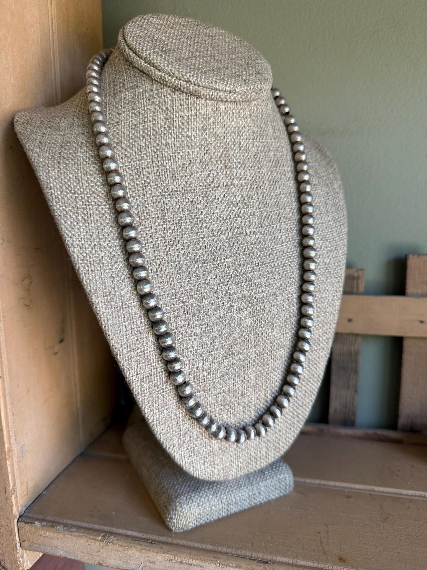 Vintage Sterling Silver Mexican Pearl Brushed Sterling Silver Bead Necklace