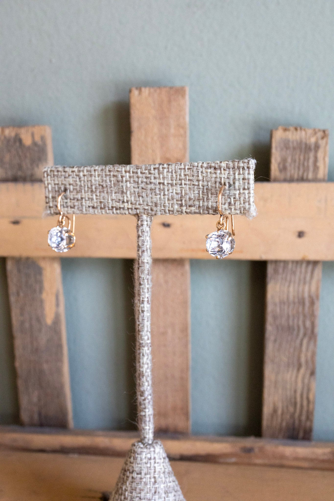 A Pair of 10K Yellow Gold Victorian Antique Paste Set Dangle Earrings