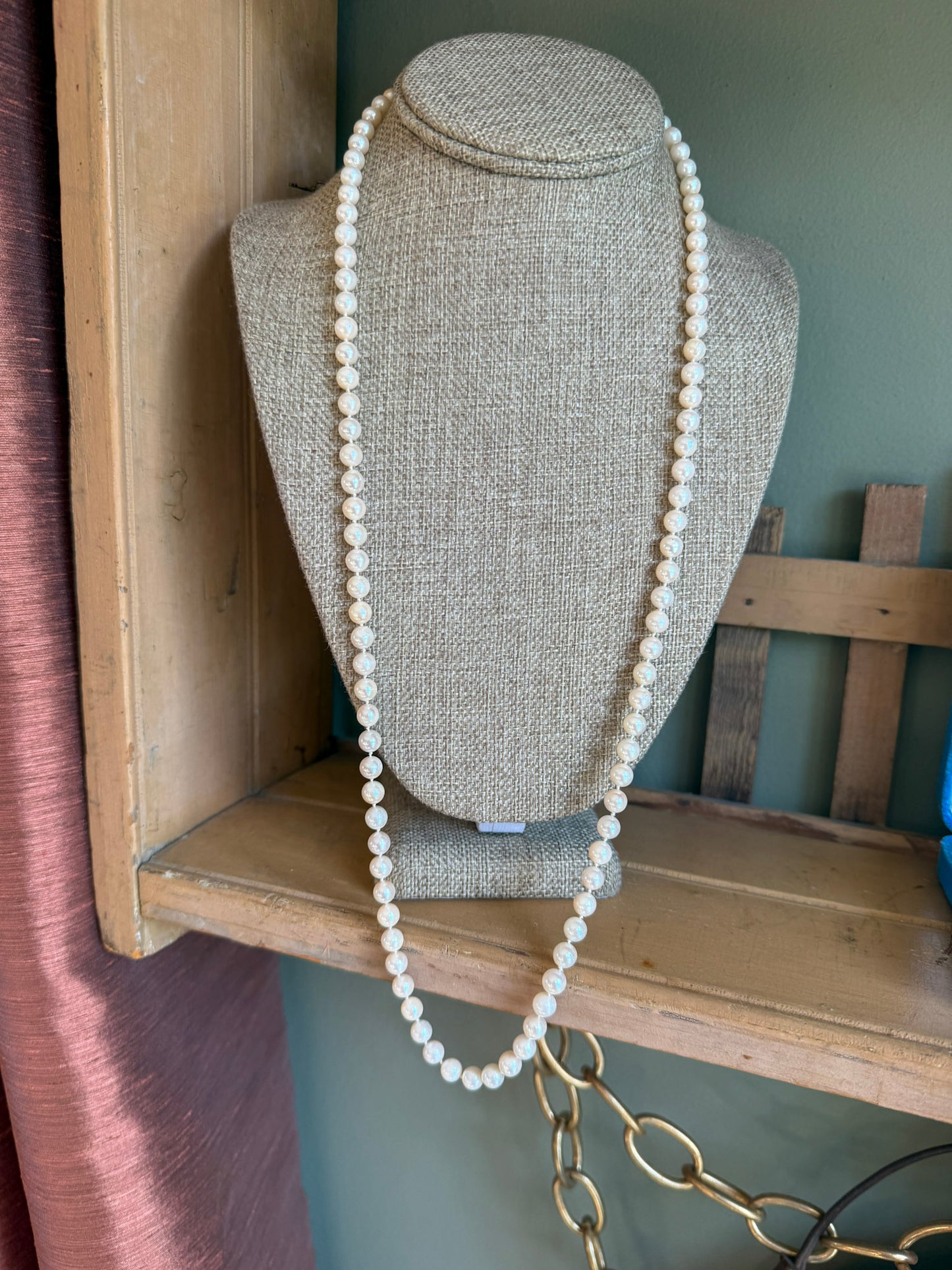 Vintage 14K White Gold Seaborne Cultured Pearl Strand 30 Inches