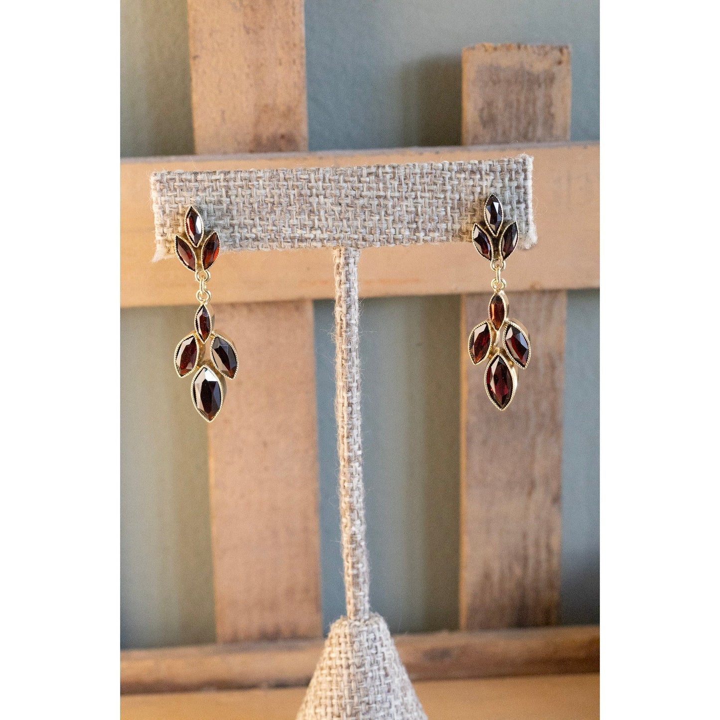 A Vintage Pair of 14K Yellow Gold Marquis Cut Garnet Dangle Earrings