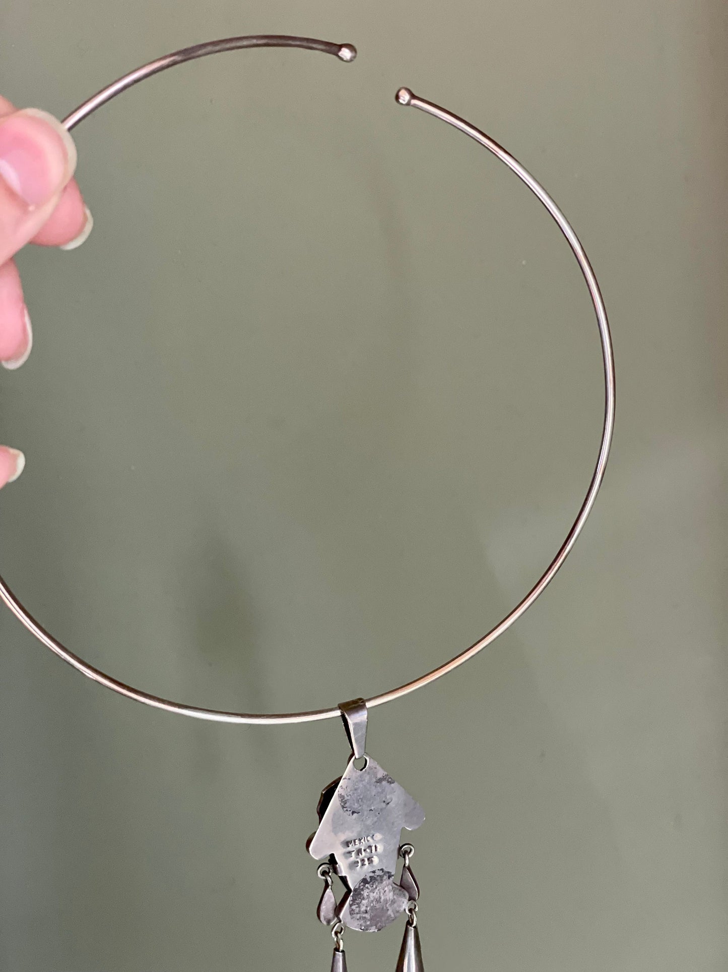 Matching Mexican Mask Sterling Silver Necklace and Earrings Onyx Malachite