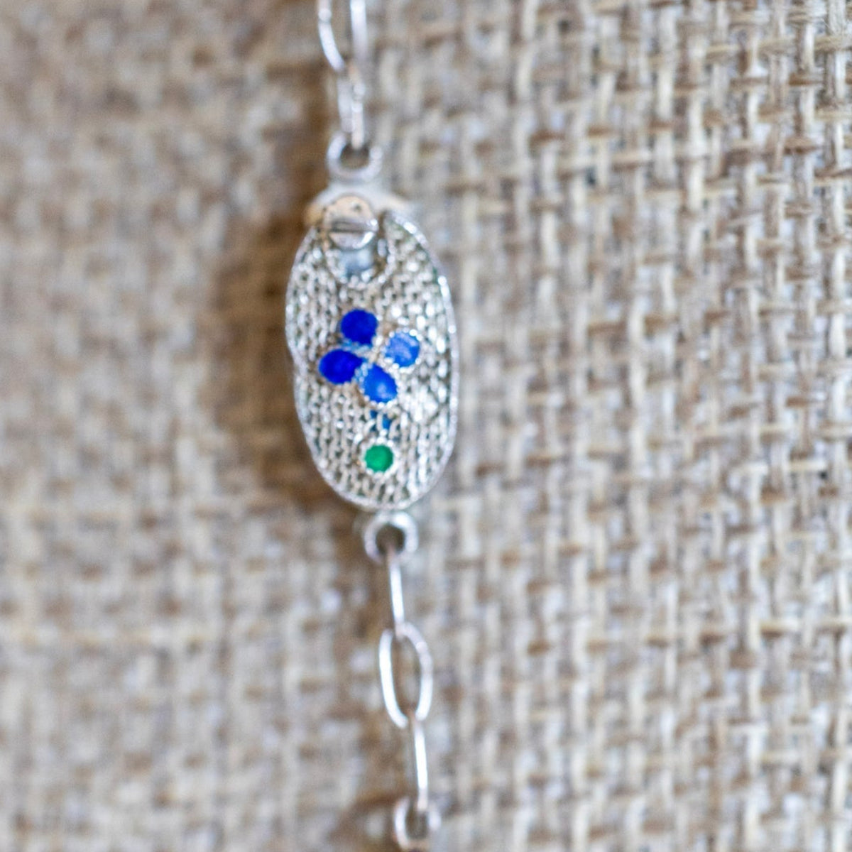 Antique Silver Chinese Export Filgree Enamel Bead Necklace