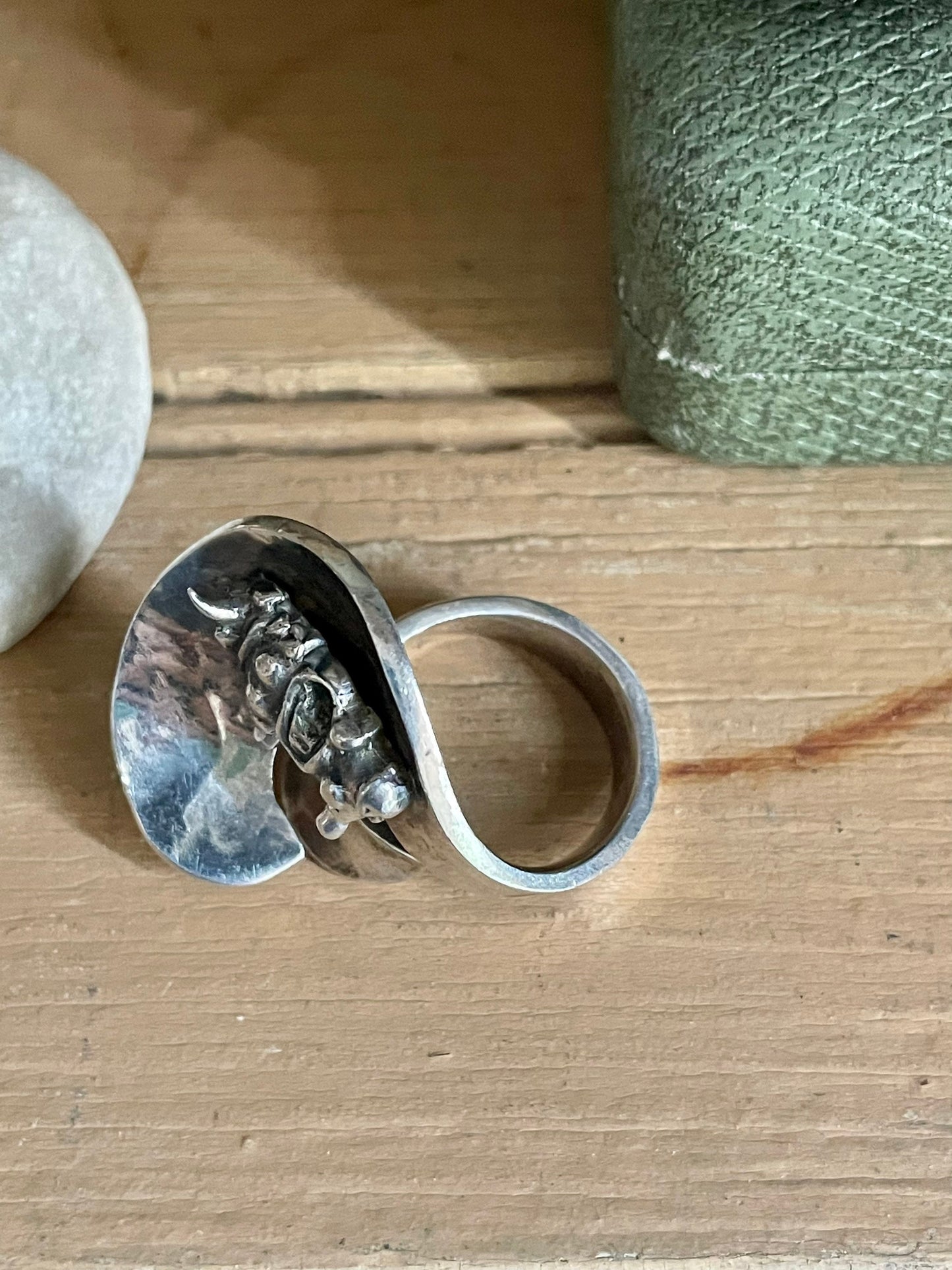 Graziella Laffi Oxen Set in Sterling Silver Ring and Earrings Mid-Century