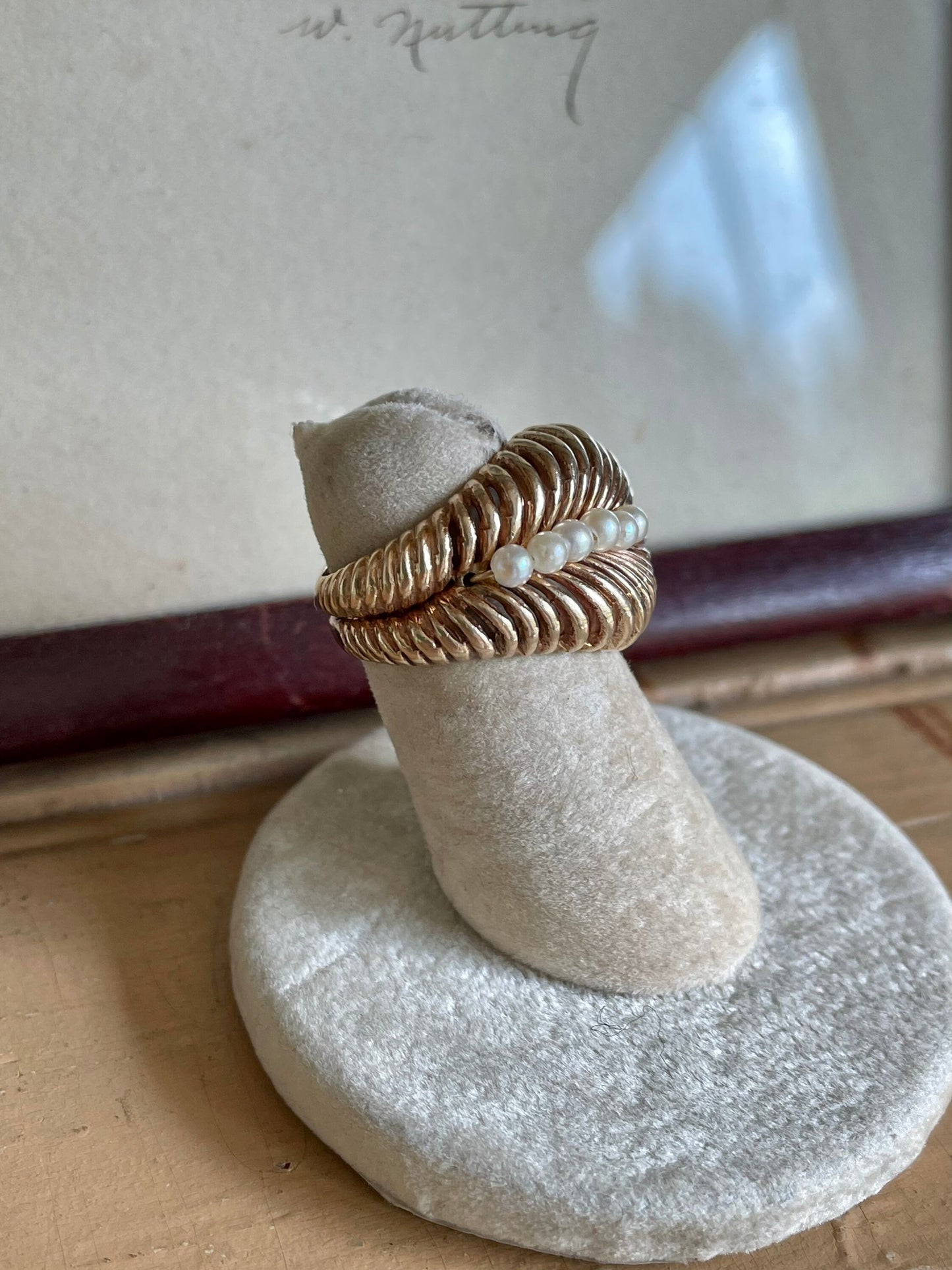 1950’s Retro Bold Wrap Style Pearl Ring in 14K Yellow Gold