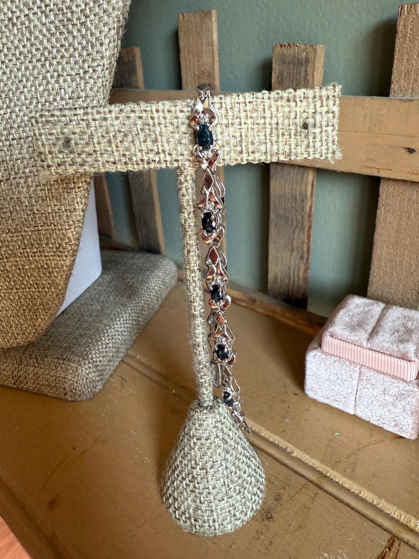 10K White Gold Oval Cut Natural Top Sapphire Bracelet