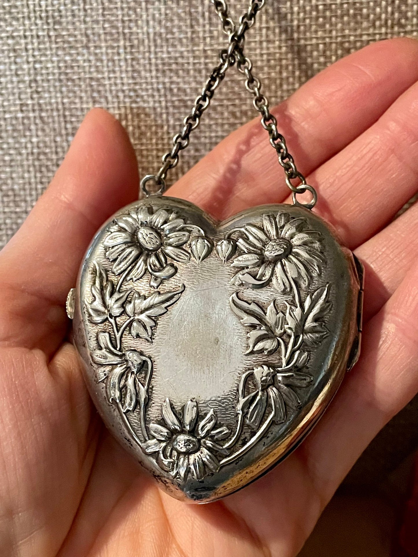 Bristol Silver Antique Huge Heart Coin Pendant on Original Chain