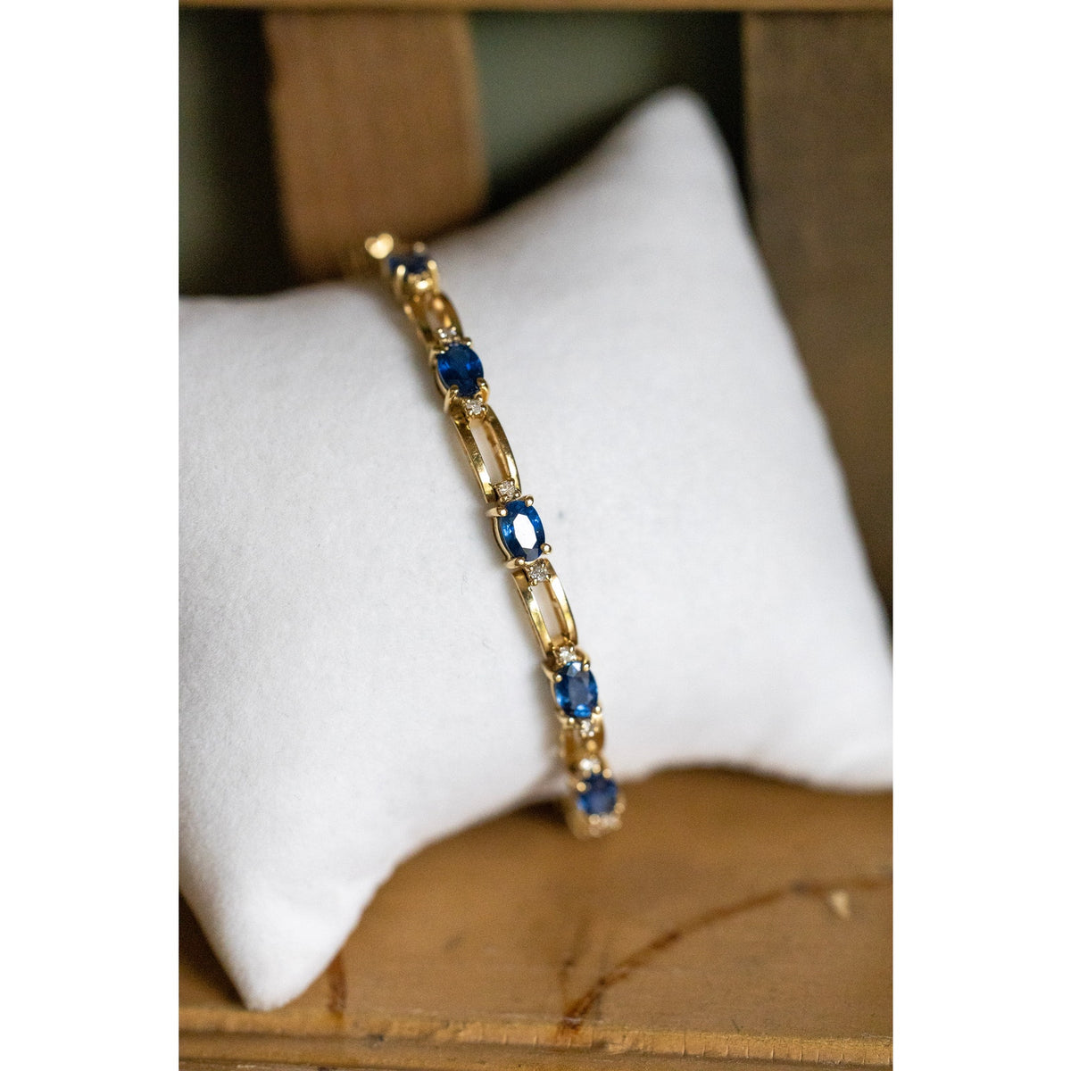 A Vintage Natural Sapphire and Diamond 14K Yellow Gold Bracelet