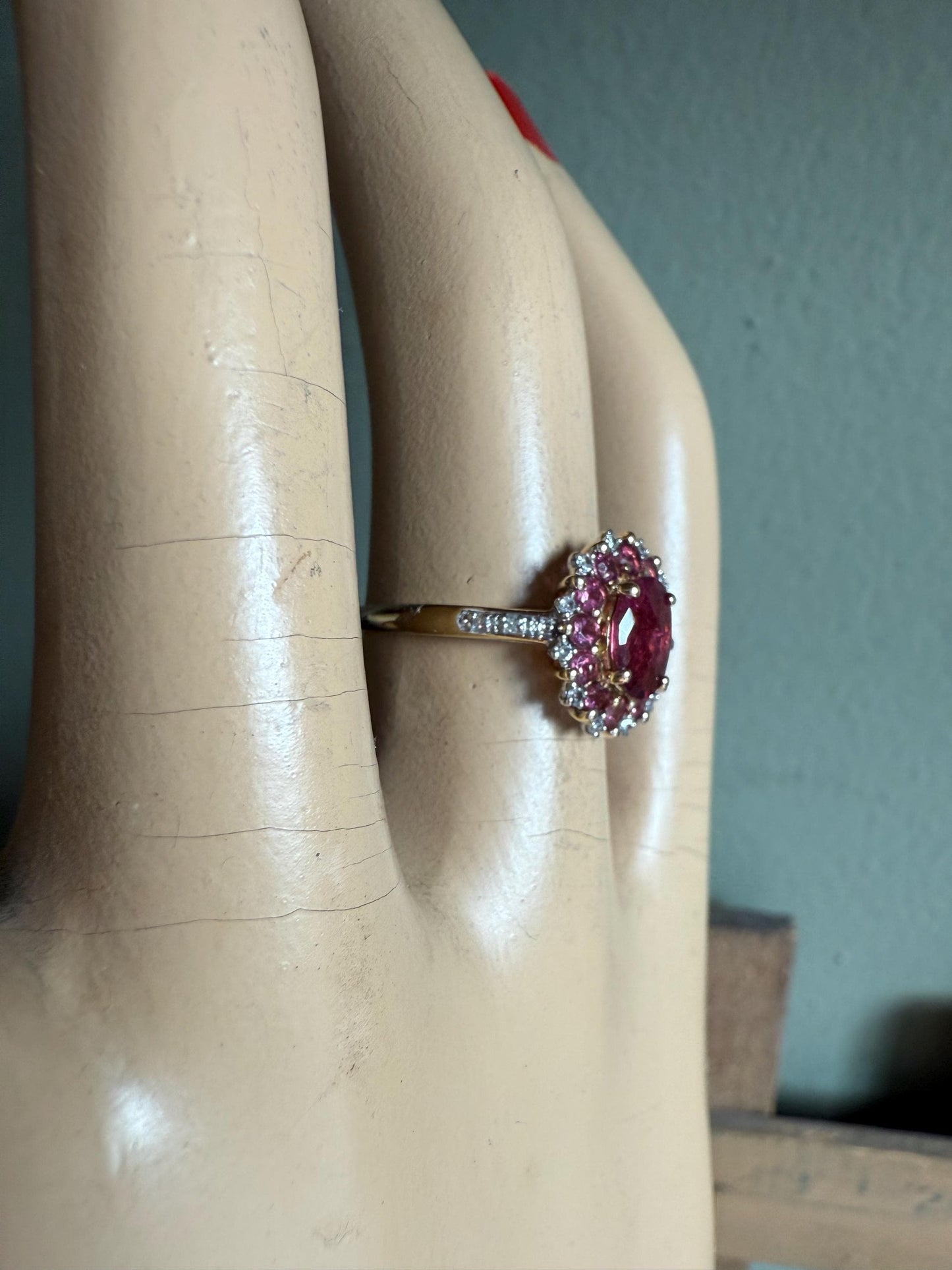 14K Yellow and White Gold Checkerboard Cut Pink Tourmaline with Accent Diamonds