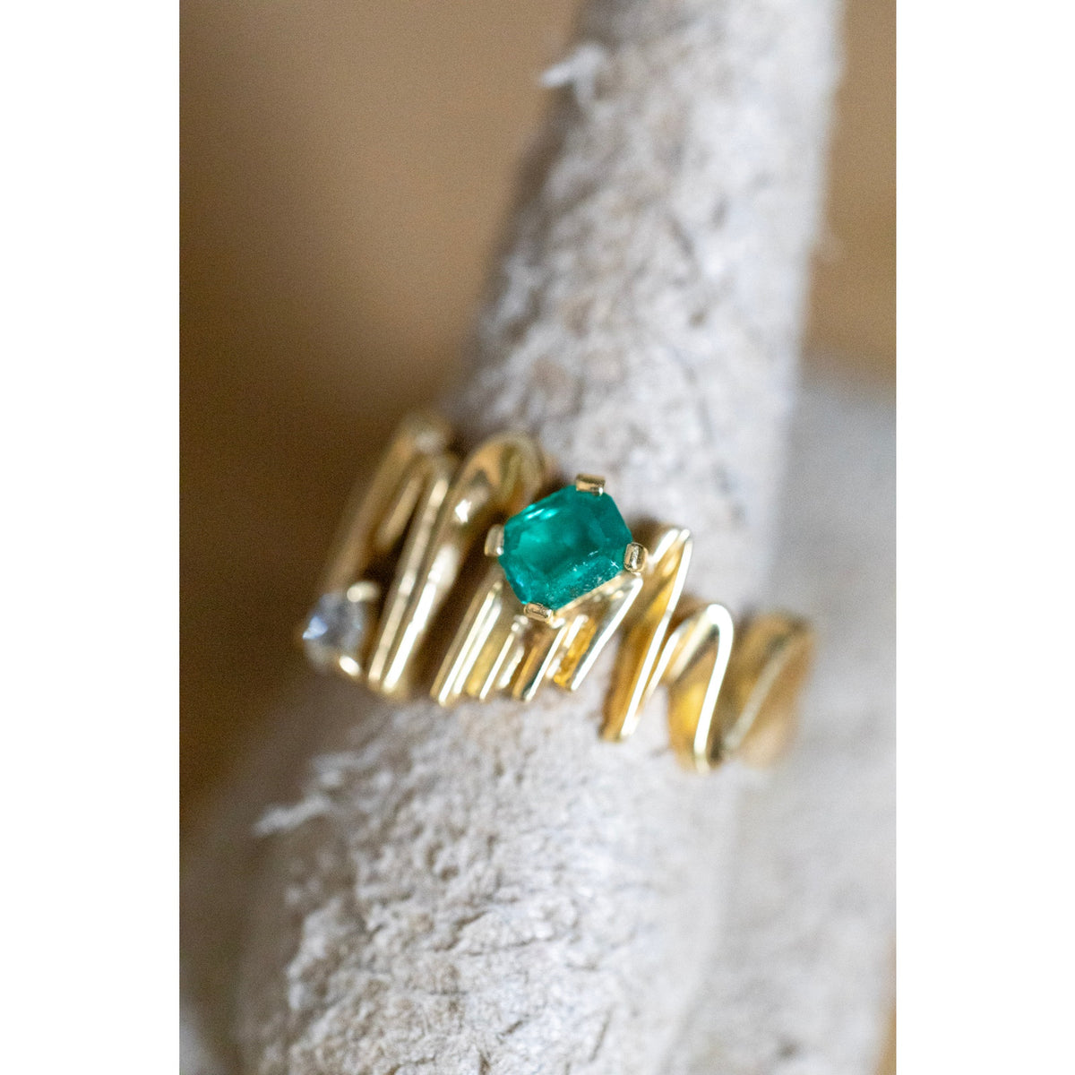 1960's Vintage 18K Columbia Handmade Emerald and Diamond Ring