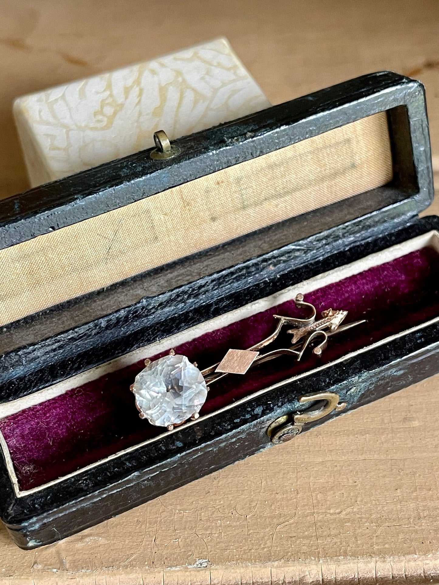 10K Yellow Gold Halleys Comet Paste Brooch with Antique Box