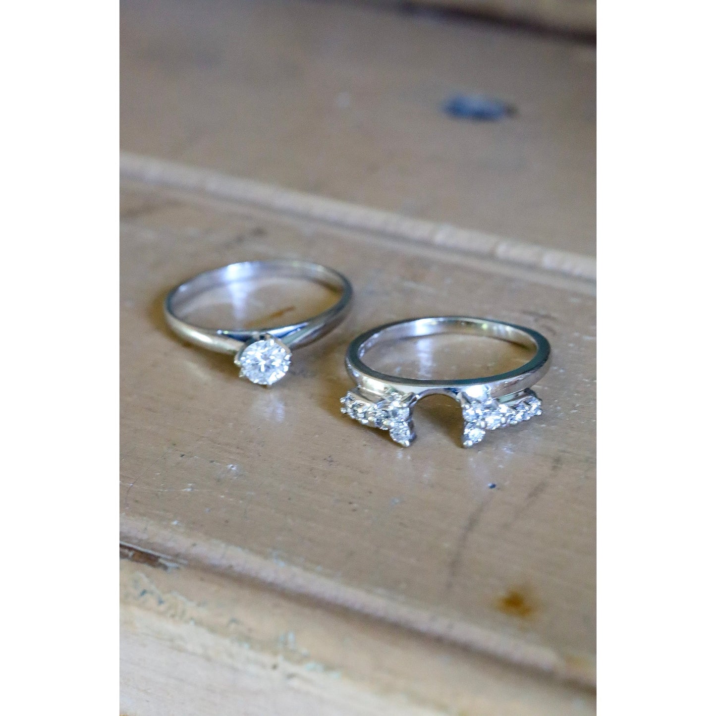 Vintage 14K White Gold .50 Solitaire Natural Diamond with 14K White Gold Diamond Enhancer
