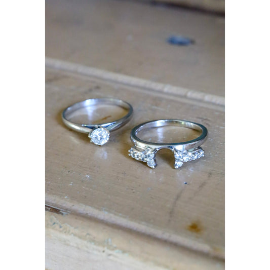 Vintage 14K White Gold .50 Solitaire Natural Diamond with 14K White Gold Diamond Enhancer