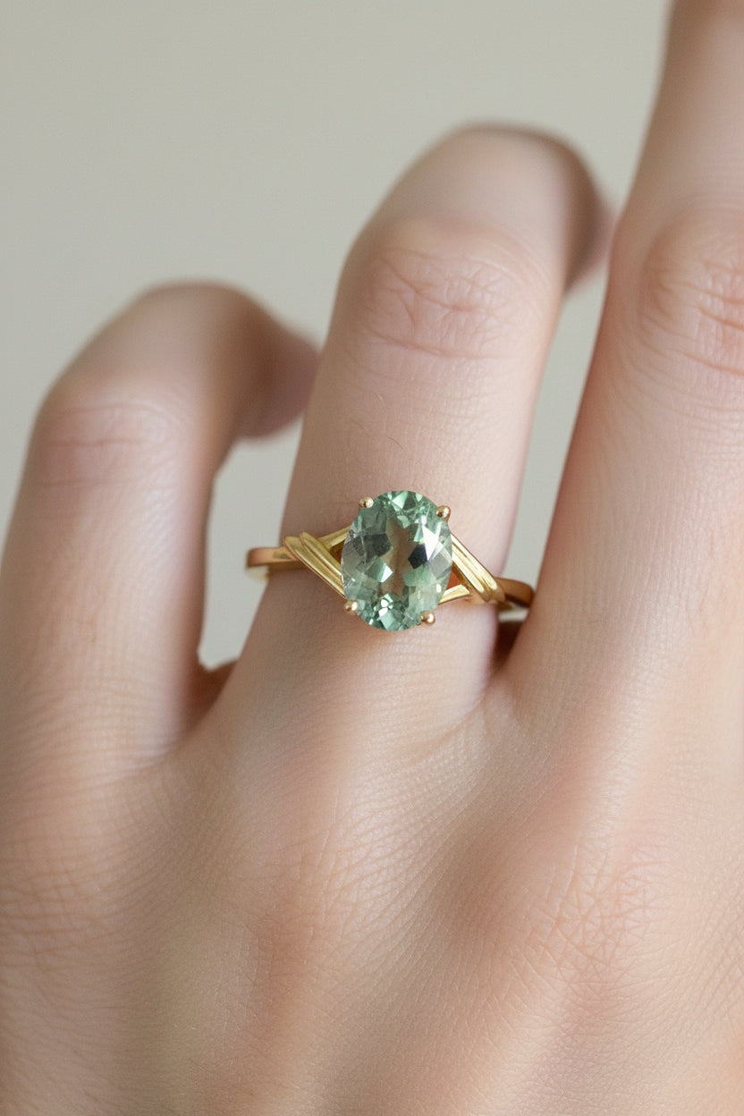 14K Yellow Gold Prasiolite Green Amethyst Ring