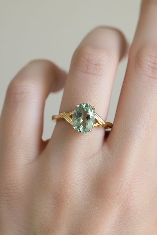 14K Yellow Gold Prasiolite Green Amethyst Ring
