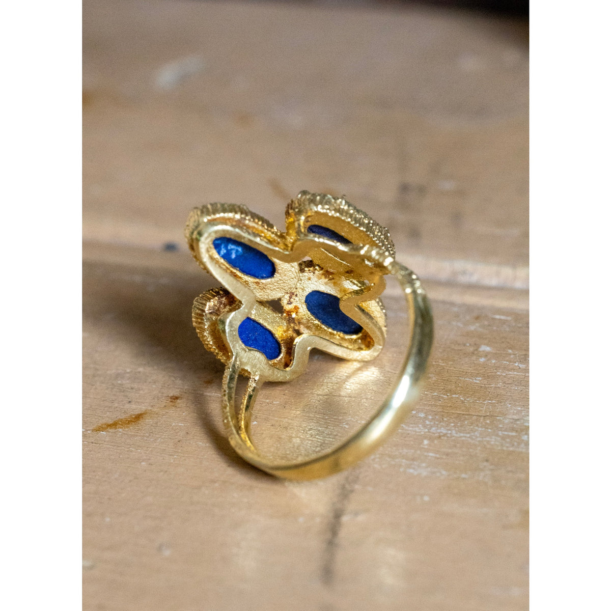 1960's 18K Yellow Gold Cocktail Ring Featuring Lapis Lazuli