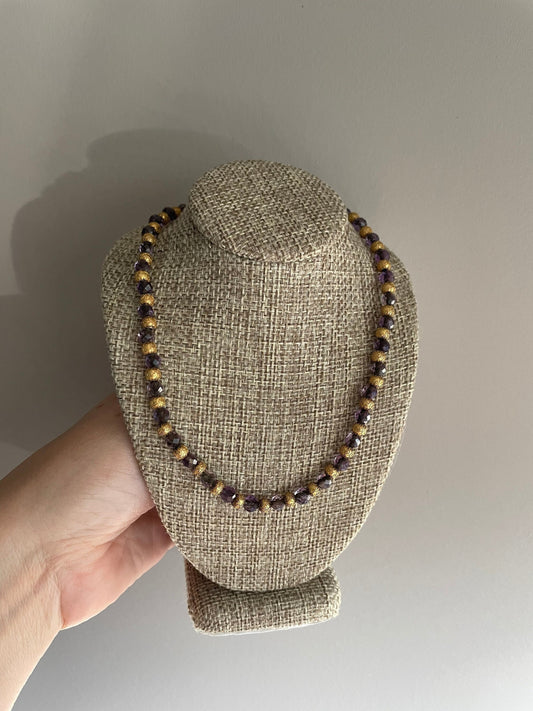 14K Yellow Gold Amethyst Etruscan Revival Bead and Amethyst Bead Necklace