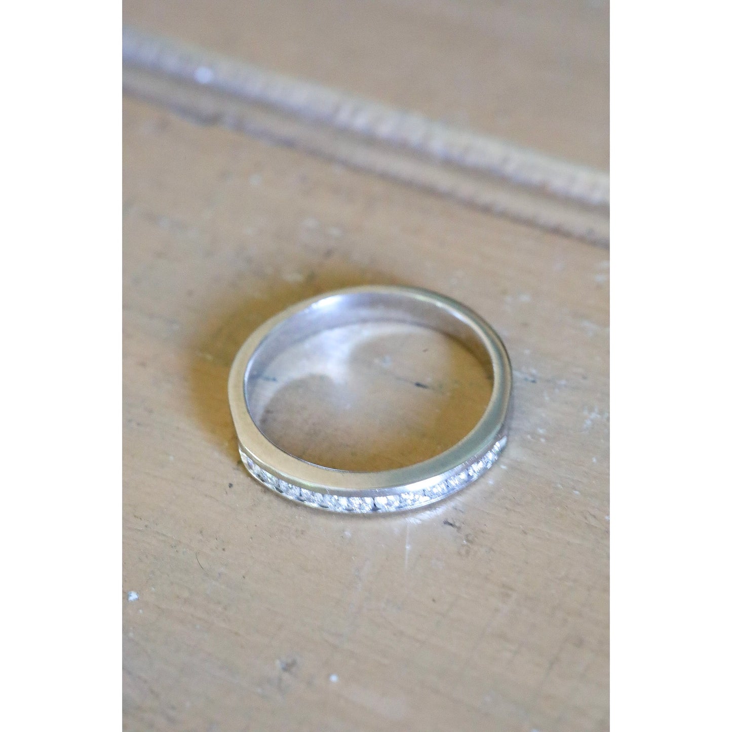 Vintage 14K White Gold Channel Set Natural Brilliant Cut Diamond Band