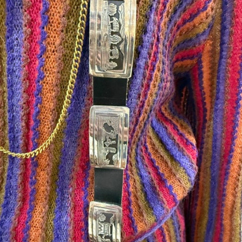 Vintage Navajo Tillie Jon T. Jon Sterling Silver Storyteller Concho Belt
