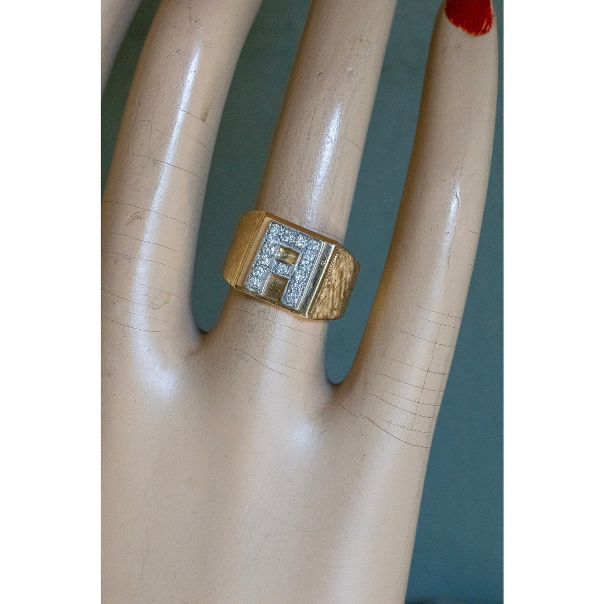 Mid Century 1950's 14K Yellow Gold with Diamond Set A Initial Ring