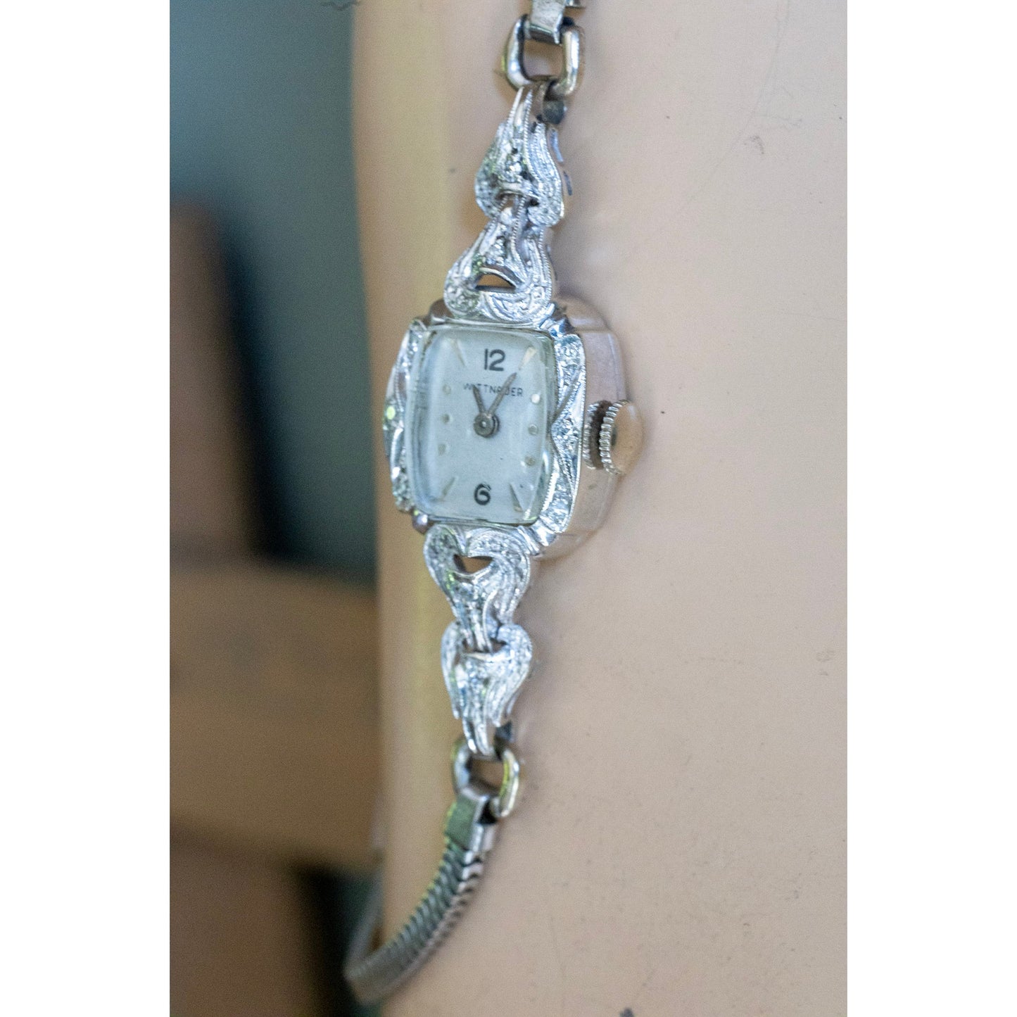 Vintage 14K White Gold Wittnauer Ladies Diamond Wrist Watch