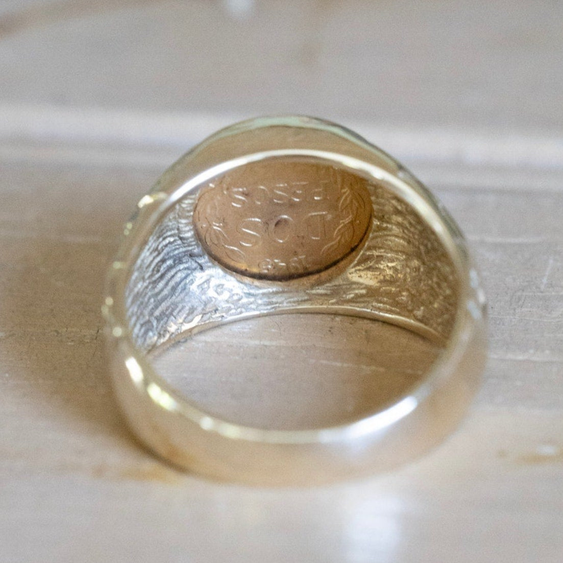 A Gold 1945 Mexican Dos Pesos Coin Set in 14K Yellow Gold Ring
